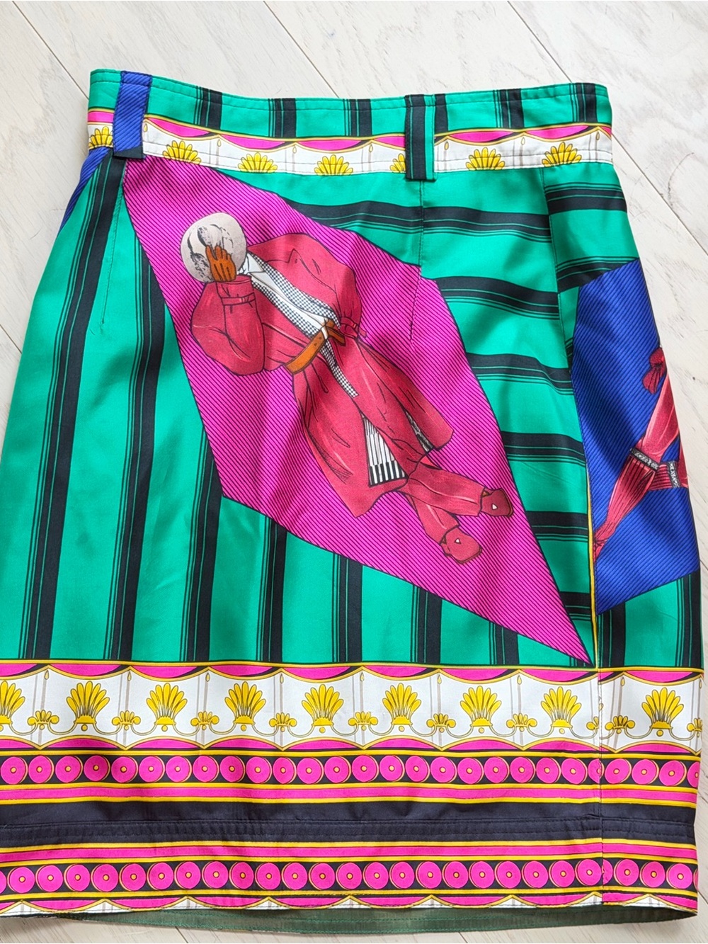 Gianni Versace Vintage Vibrant Green Striped Printed Silk Skirt